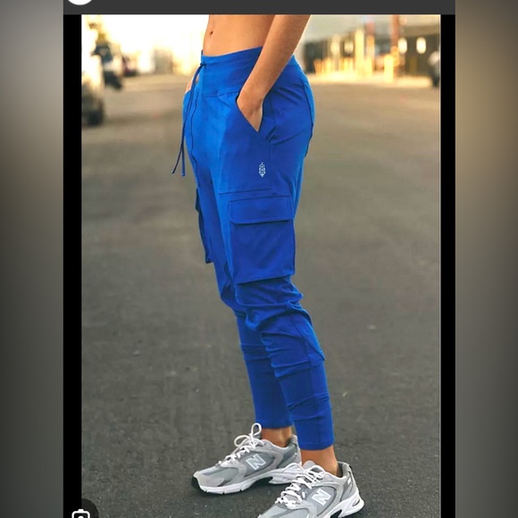 Free People Pants - Free People Movement Cobalt blue joggers sweat pants high waist cargo pockets S